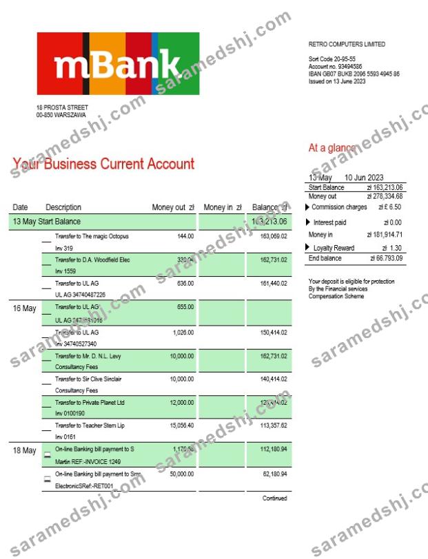 MBank company statement Word and PDF template